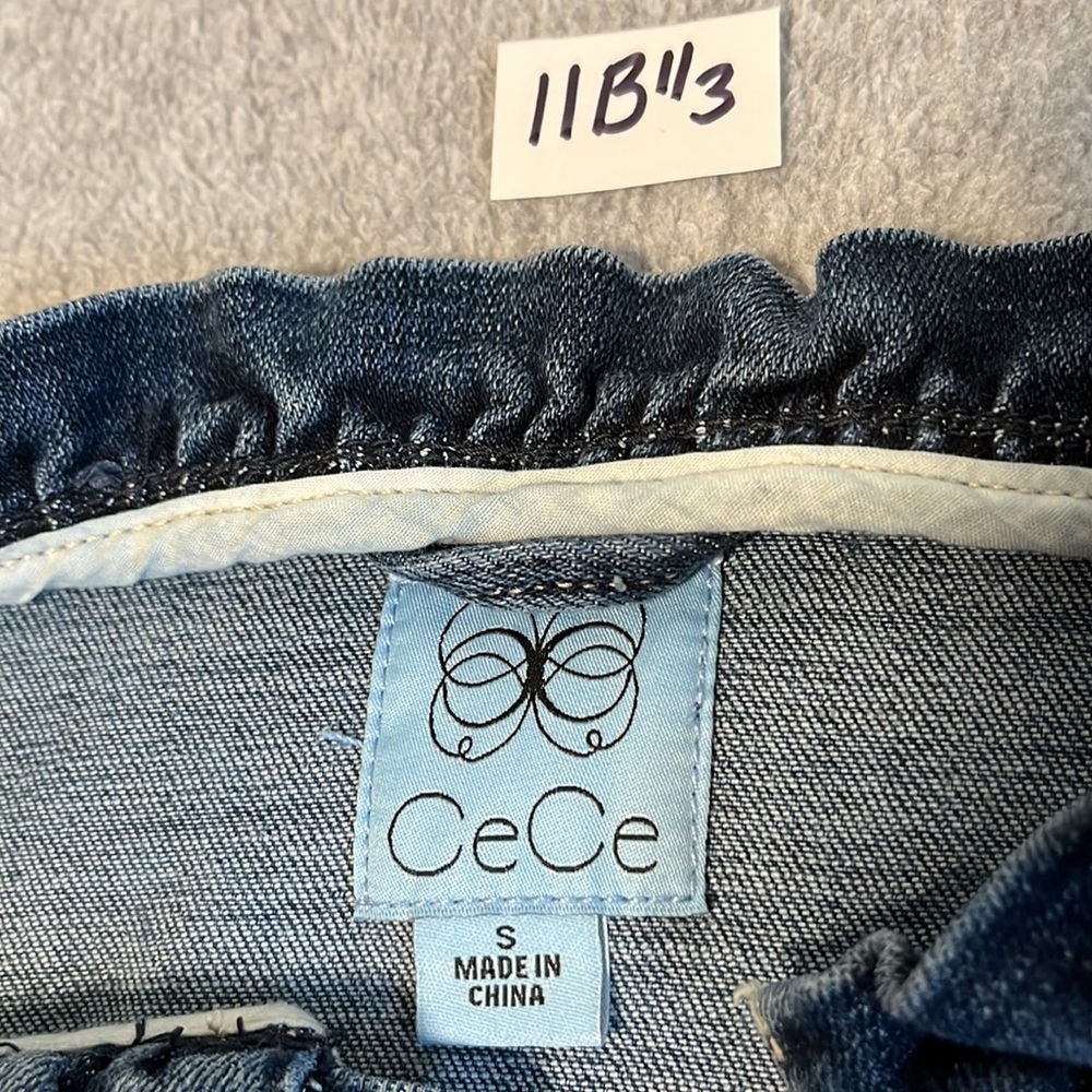 Cece Denim Jacket Small Coquette Preppy Academia Cottagecore Ruffle Preppy - Picture 2 of 9